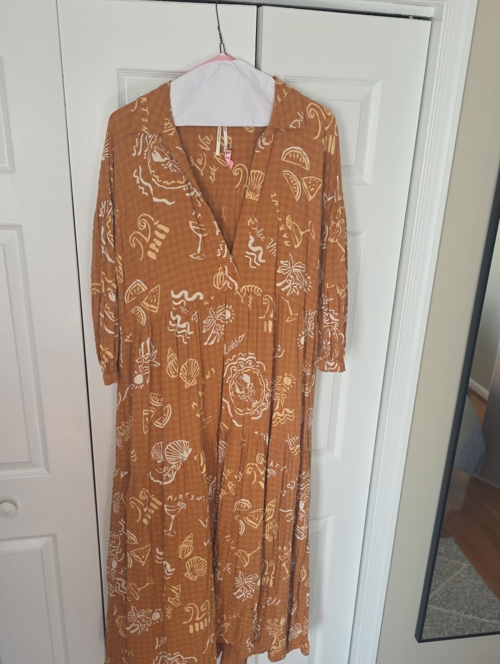 Anthropologie Rust Maxi Dress with Cream Motif